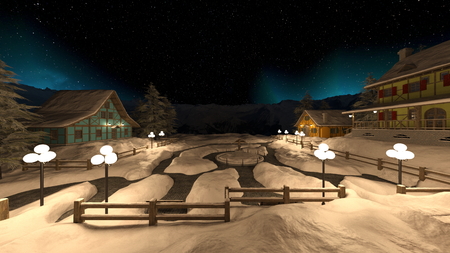 3D CG rendering of snow townの写真素材