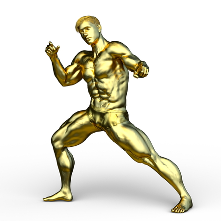 3D CG rendering of gold man statueの写真素材