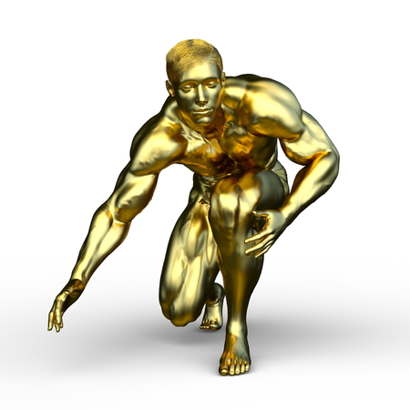 3D CG rendering of gold man statueの写真素材