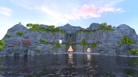 3D CG rendering of Japanese winter spa Yu no Yado Yufuinの写真素材