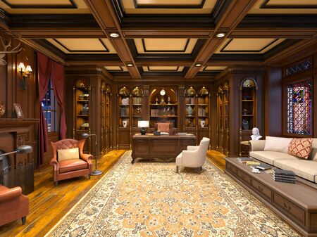 3D CG rendering of reading roomの写真素材