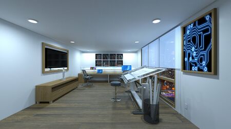 3D CG rendering of Modern building office