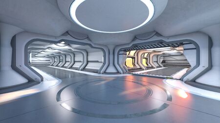 3D CG rendering of building hallwayの写真素材