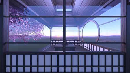 3D rendering of Japanese style mansionの写真素材