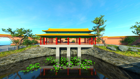 3D CG rendering of Chinese gardenの写真素材