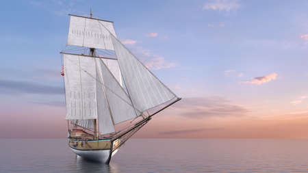 3D rendering of a sailing boatの写真素材