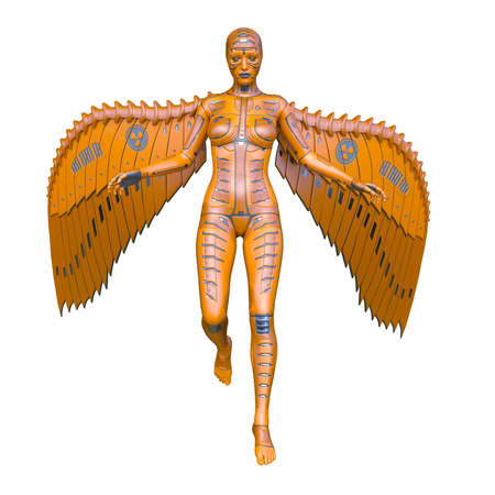 3D rendering of a flying female cyborgの写真素材