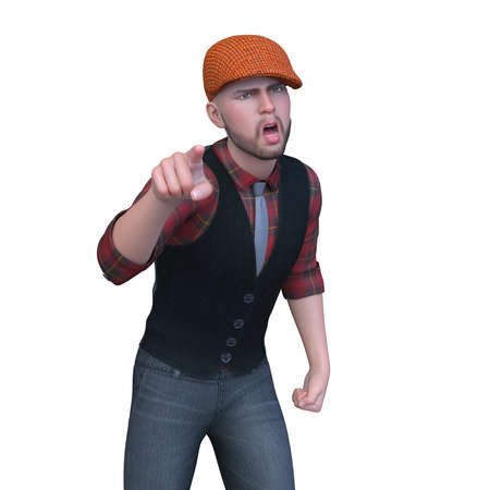 3D CG rendering of a bearded man with a hat