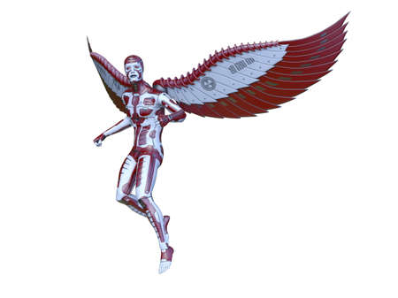 3D rendering of a flying female cyborgの写真素材