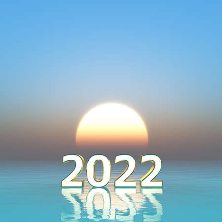 3D rendering of the year 2022 and sunrise
