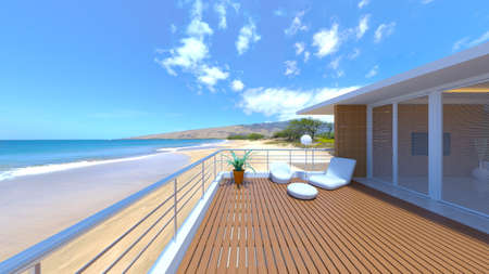 3D rendering of the wooden balconyの写真素材