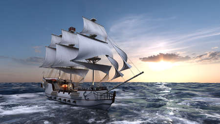 3D rendering of a sailing boatの写真素材