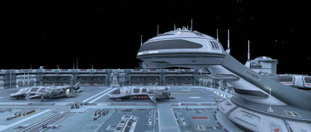 3D rendering of the spaceship hangar