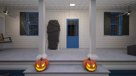 3D rendering of the house decorated for Halloweenの写真素材