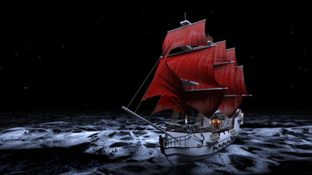 3D rendering of a sailing boatの写真素材
