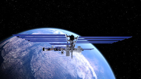 3D rendering of the artificial satellite and the earth