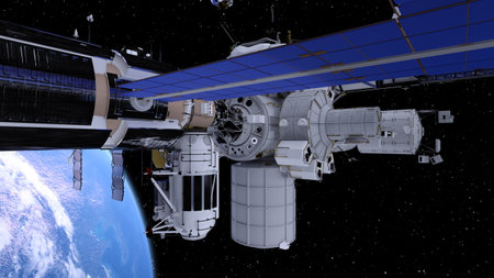 3D rendering of the artificial satellite and the earth