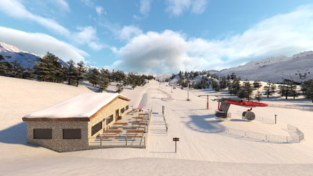 3D rendering of the ski areaの写真素材