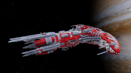 3D rendering of a spaceship and the planetの写真素材