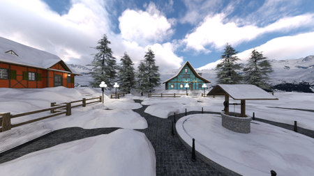 3D rendering of the ski area lodgeの写真素材