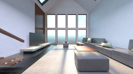 3D rendering of the studio with loft