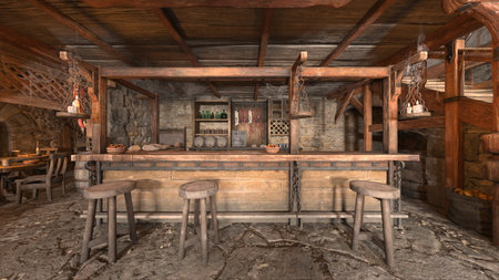 3D rendering of the bar with wooden interiorの写真素材