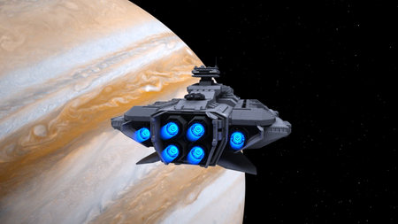 3D rendering of a spaceship and the planet