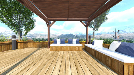 3D rendering of the rooftop terraceの写真素材