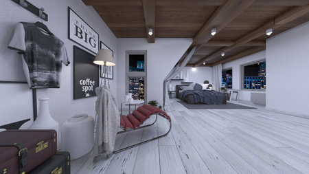 3D rendering of the private room with night view