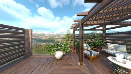 3D rendering of the rooftop terraceの写真素材