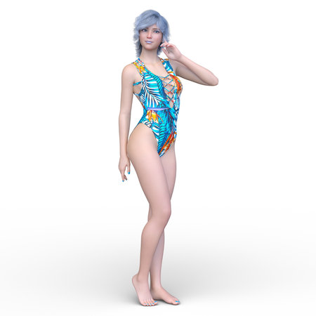 3D rendering of a woman in swimsuitの写真素材