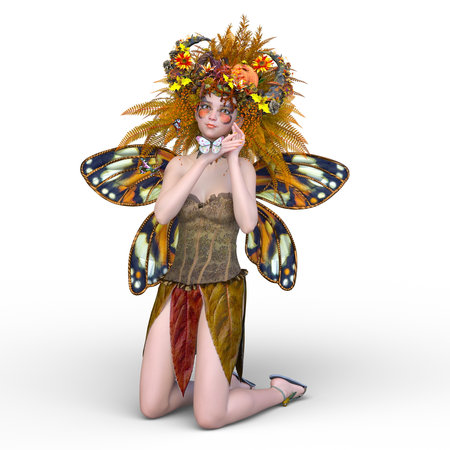 3D rendering of a fairy with corollaの写真素材