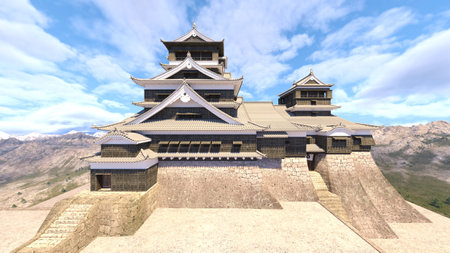 3D rendering of the Japanese castles and mountainsの写真素材