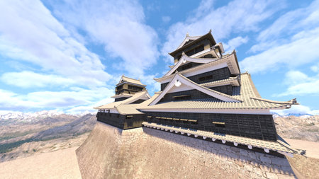 3D rendering of the Japanese castles and mountainsの写真素材