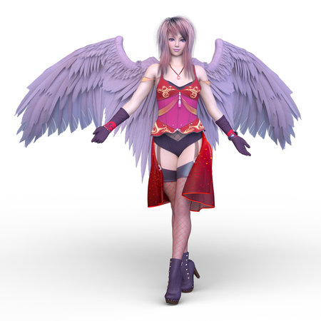 3D rendering of an angel with outstretched wingsの写真素材