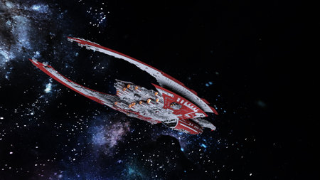 3D rendering of a spaceship and the Earth