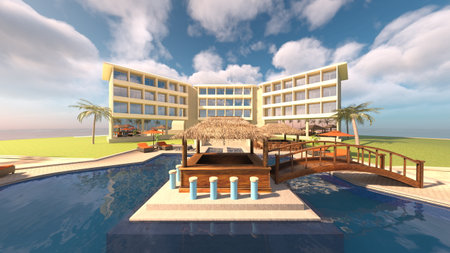 3D rendering of the resort hotelの写真素材