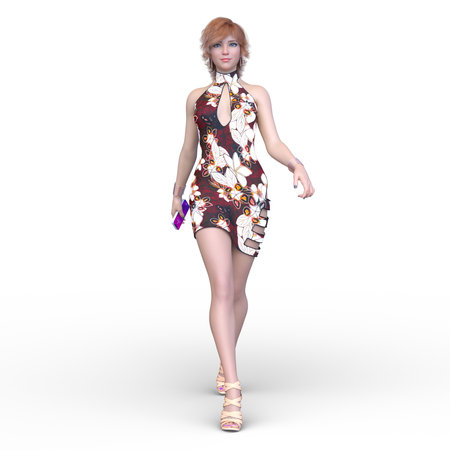 3D rendering of a woman in mini skirtの写真素材