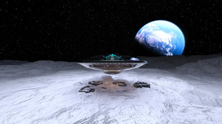 3D rendering of the Earth and U.F.O.