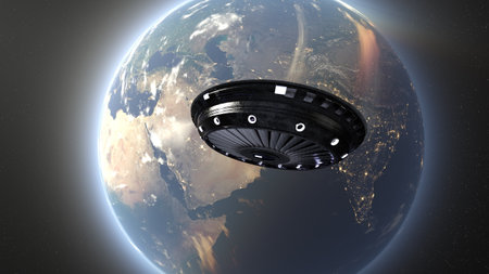 3D rendering of the Earth and U.F.O.