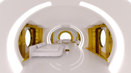 3D rendering of the narrow studio in the near futureの写真素材
