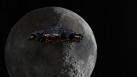 3D rendering of the moon and U.F.O.の写真素材