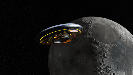 3D rendering of the moon and U.F.O.