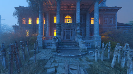 3D rendering of the eerie mansion