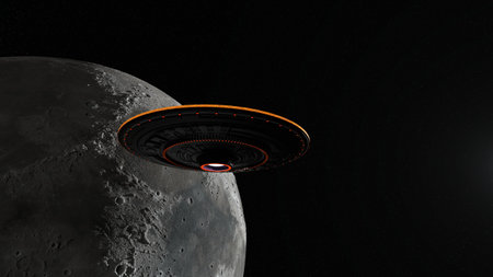 3D rendering of the moon and U.F.O.の写真素材
