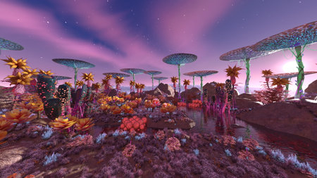 3D rendering of the rocky area with a stream running through it
