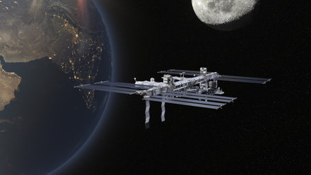3D rendering of the artificial satellite and the Earth