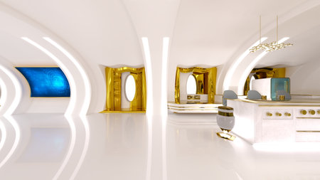 3D rendering of the narrow studio in the near futureの写真素材