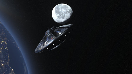3D rendering of the Earth and U.F.O.の写真素材