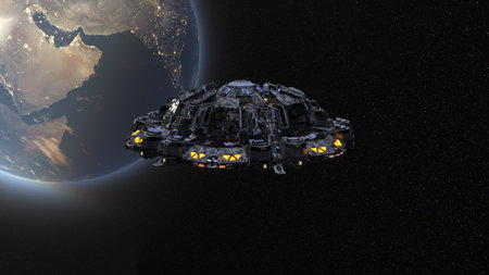 3D rendering of the Earth and U.F.O.